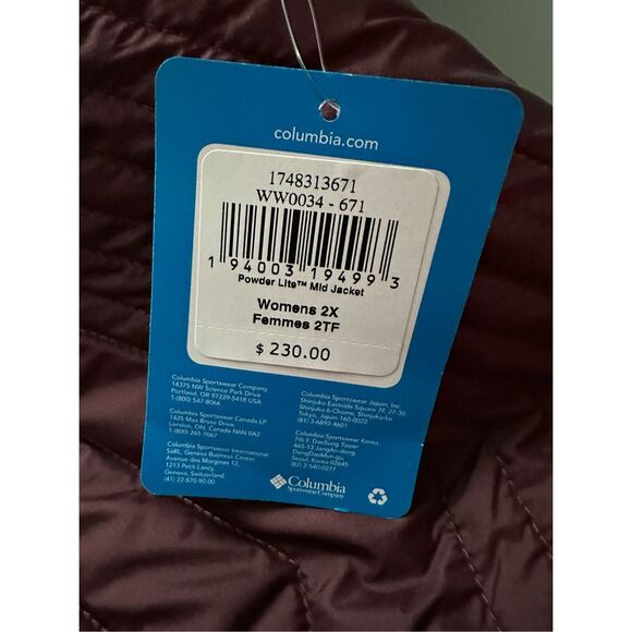 NWT Columbia Powder Lite Mid Jacket Maroon Size 2X $230 - Picture 7 of 7